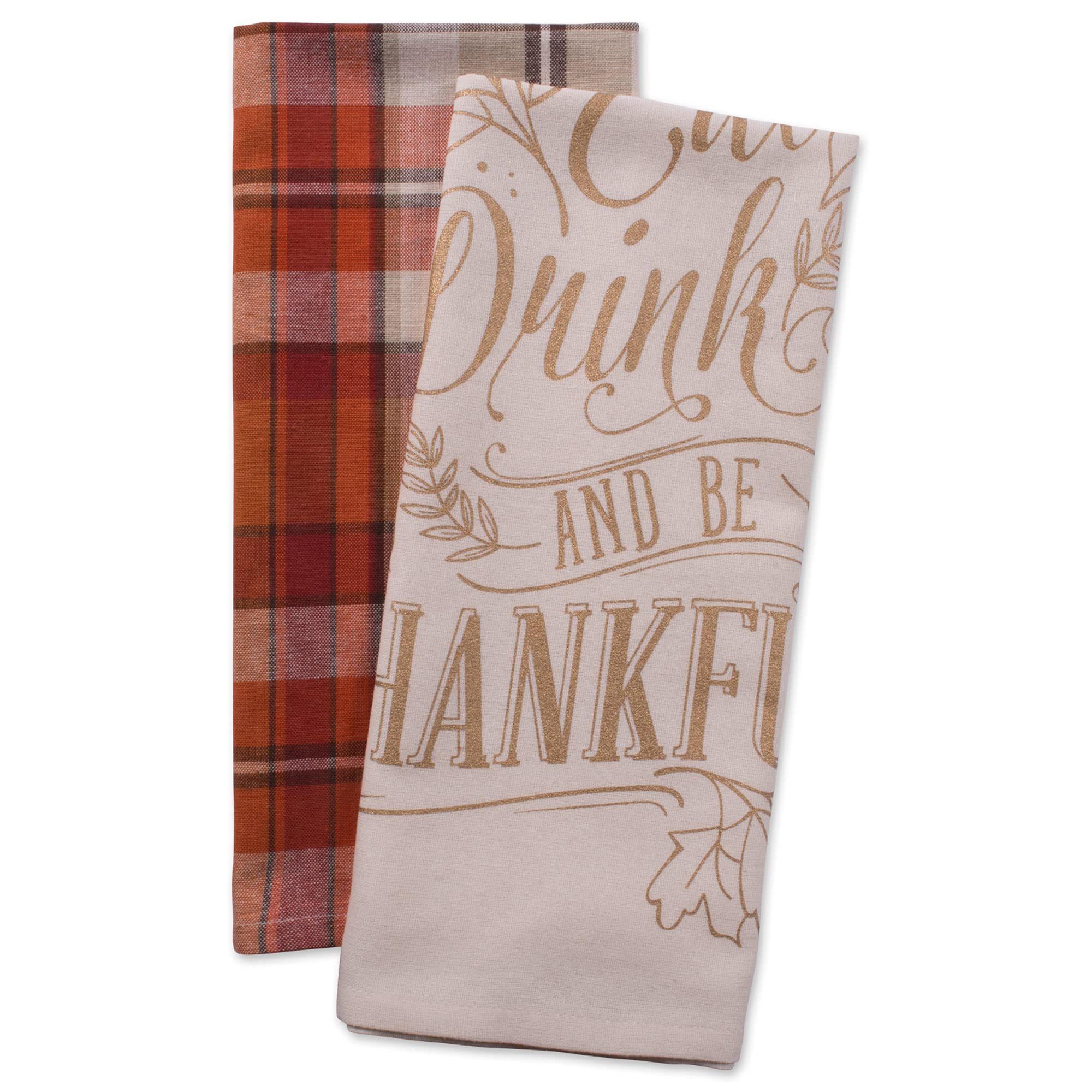 DII Printed Fall Dish Towel Set, Cotton, Be Thankful Plaid, 18x28