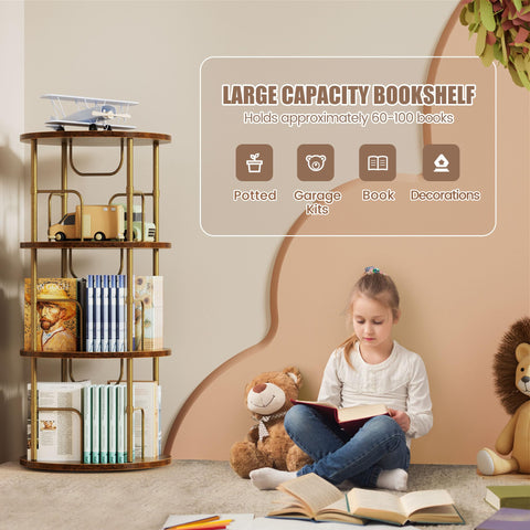 OCTORO 3 Tier Rotating Bookshelf, 360° Corner Bookshelf Tower, Round Revolving Bookcase with Adjustable Levels, Spinning Book Shelf for Home Office