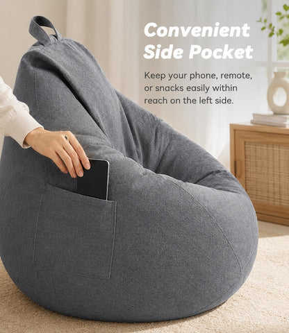Highdi Bean Bag Without Fillings - Cotton Linen Durable & Comfortable, Storage Grey Bean Bag Chair for Living Room/Bedroom/Gaming Room
