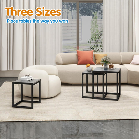 DUMEE Wooden Nesting Tables Set of 3 Coffee Table, Stacking Side End Tables for Living Room, Grey