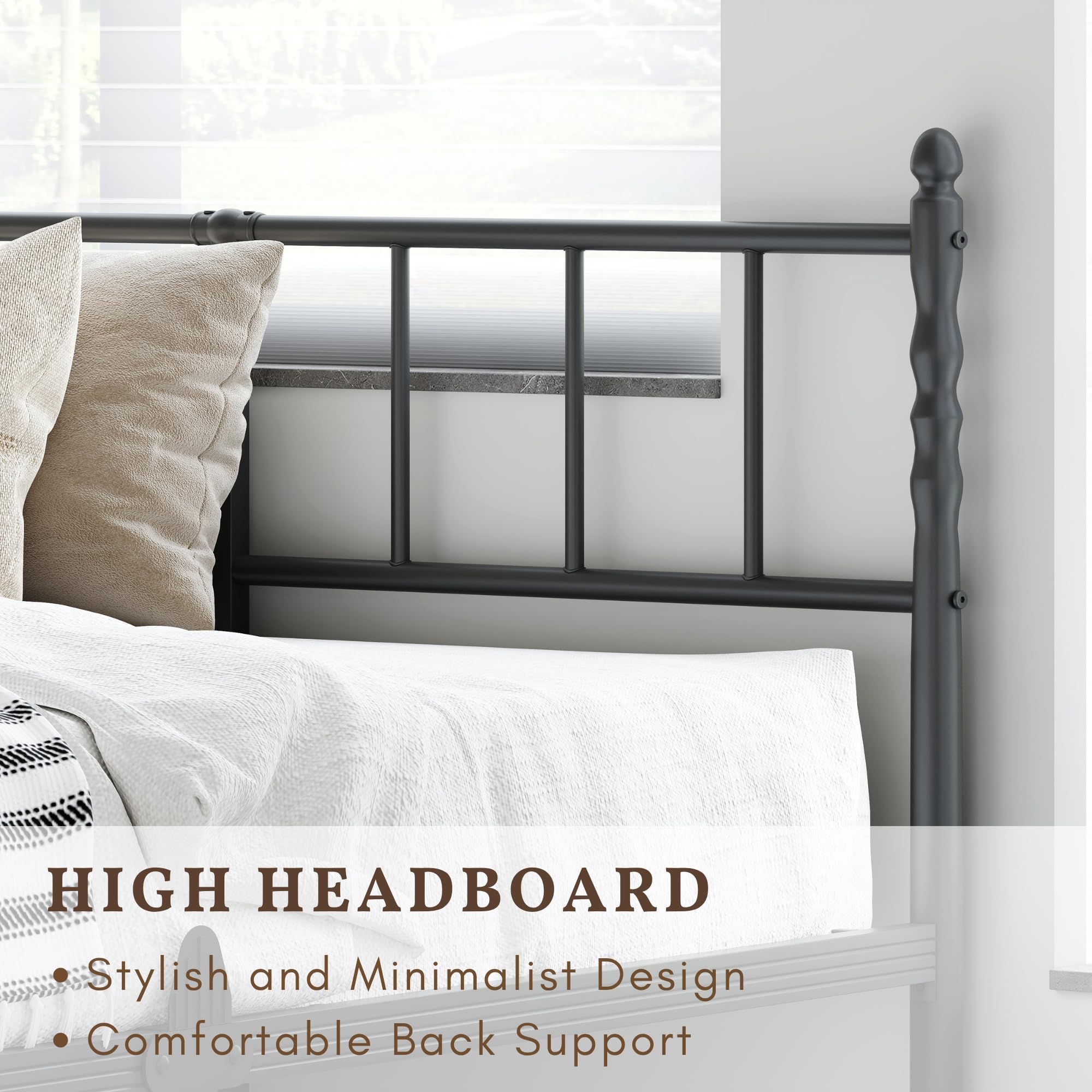 Hunlostten Double Metal Bed Frame - Modern Style Bed Frame with Headboard and Footboard Easy to Install, Noise Free, Sturdy, Black, 35.5 cm High