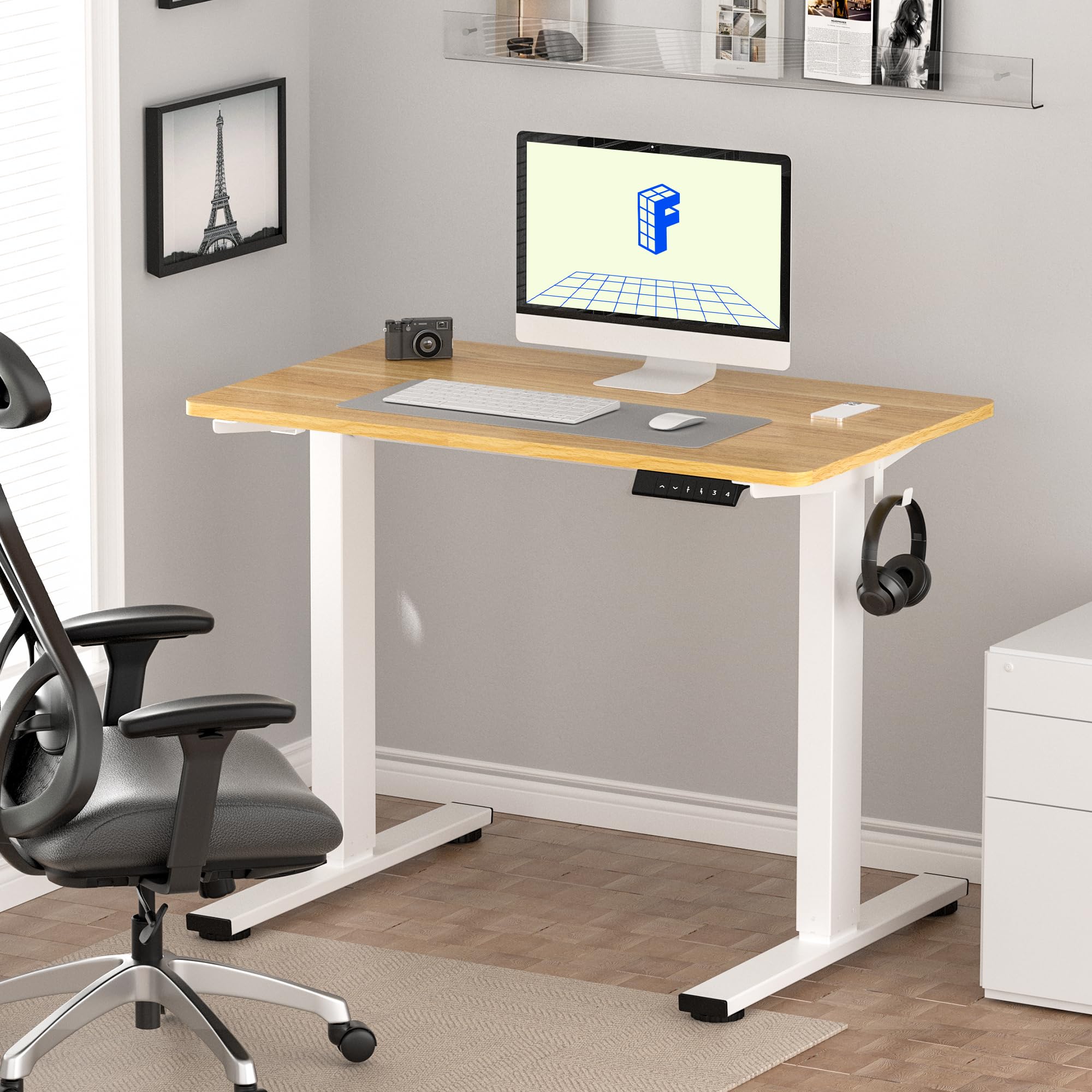 FLEXISPOT ONE PIECE Electric Standing Desk Height Adjustable Desk Sit Stand Desk with 4 Memory Smart Pannel and Backpack Hook for Home Office