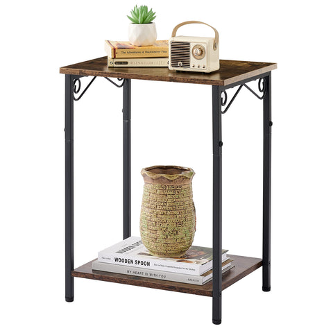 Hoctieon 2 Tier End Table, Small Night Table, Narrow Side Table with Storage, Nightstand for Small Spaces, Living Room, Bedroom, Sofa Couch