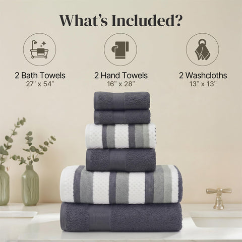 Modern Threads Pax 6-Piece Reversible Yarn Dyed Jacquard Towel Set - Bath Towels, Hand Towels, & Washcloths - Super Absorbent & Quick Dry