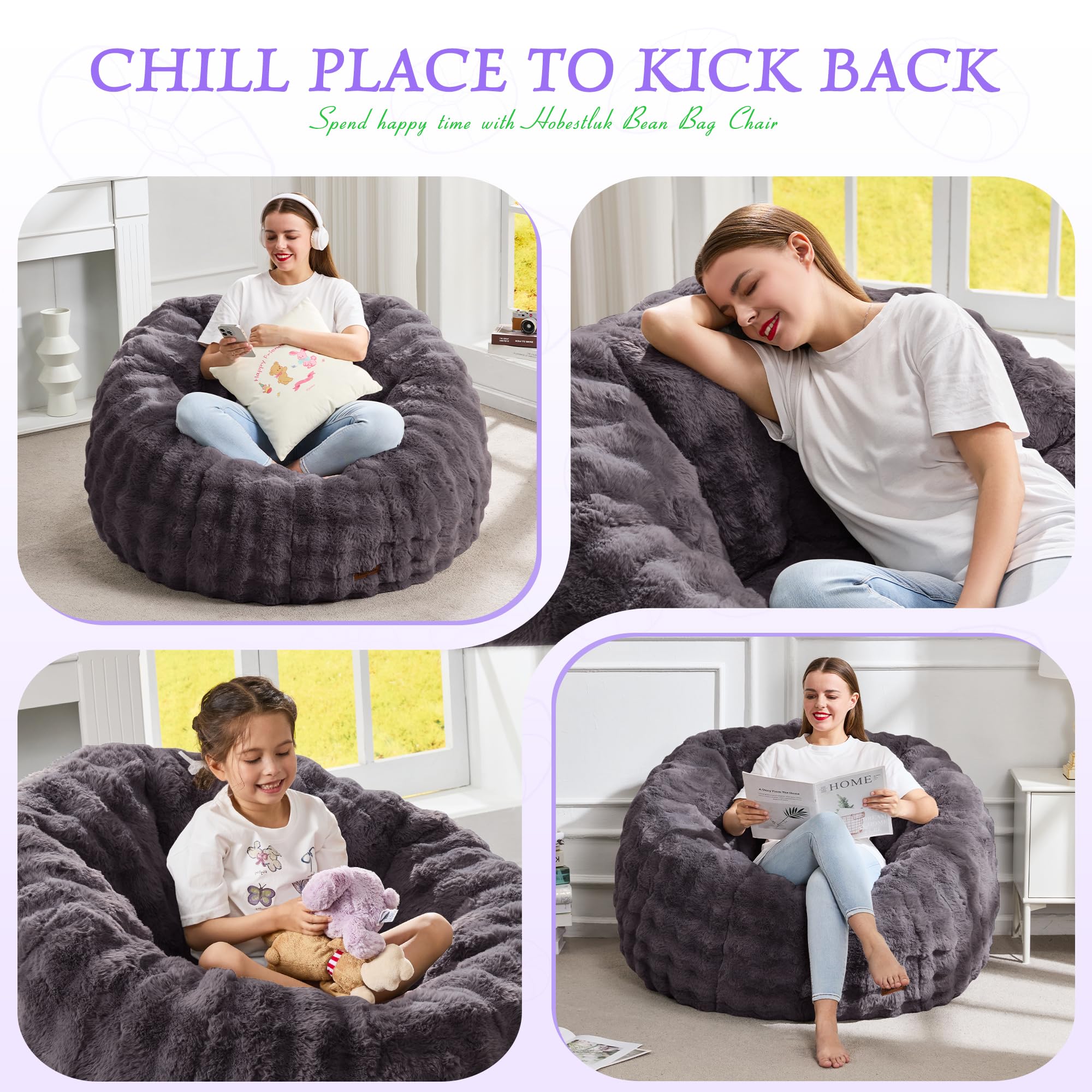 Hobestluk Large Beanbag Chair for Adults Donut-Shaped Oversized Sofa Couch