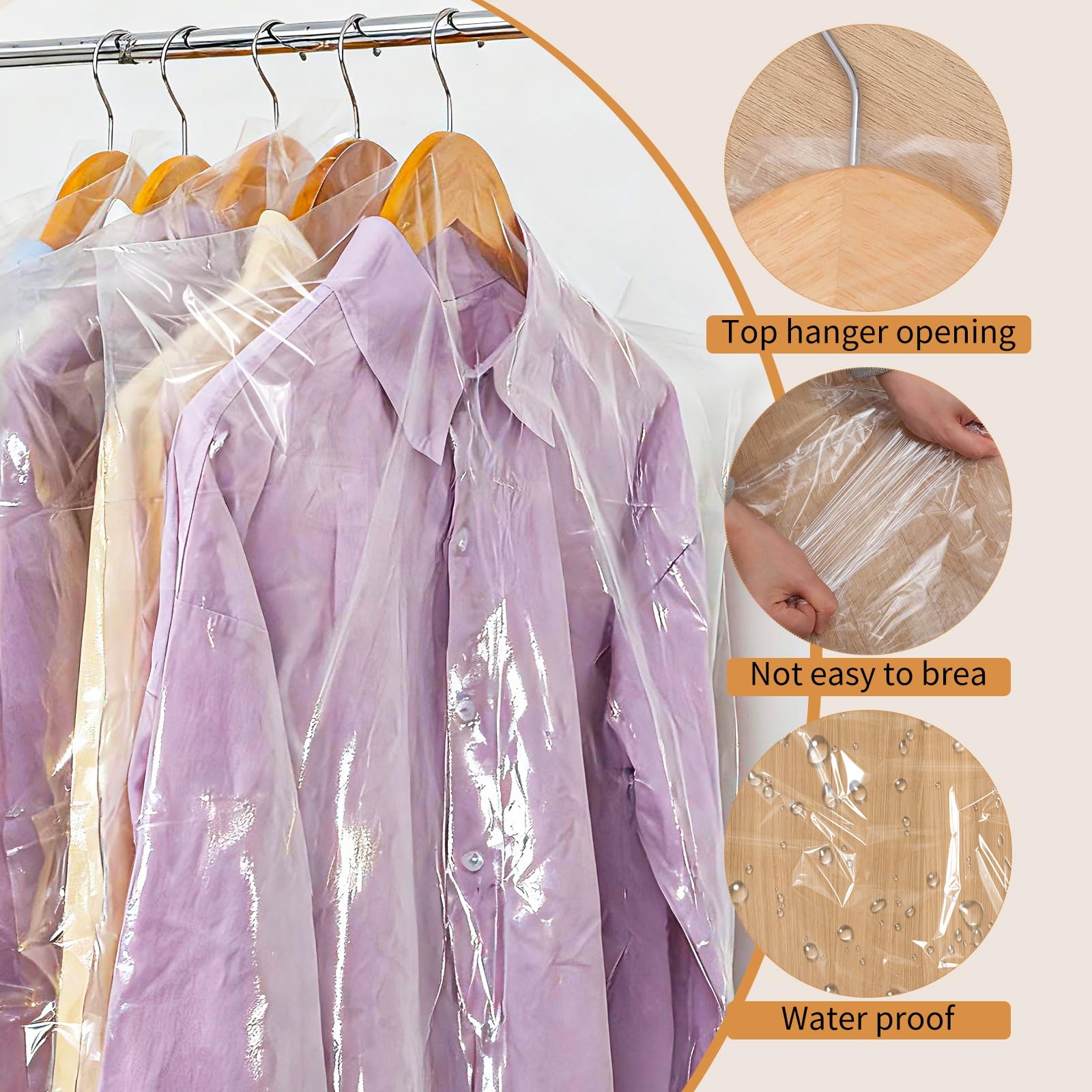35 Pack Plastic Clothes Covers, Dry Cleaning Bags, Garment Bags 60 * 90 cm