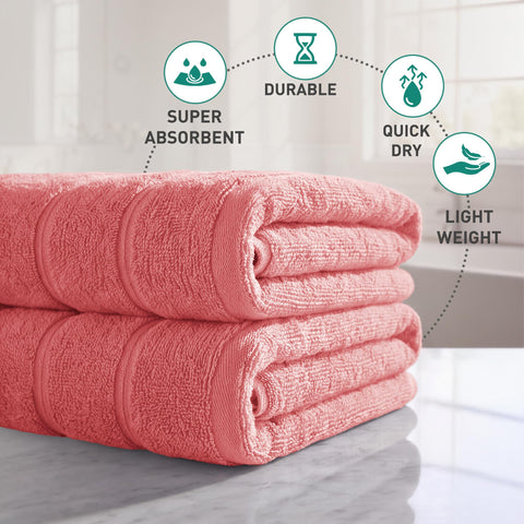 2 Pack Bathroom Towel I 100% Cotton I Highly Absorbent Towels I Coral