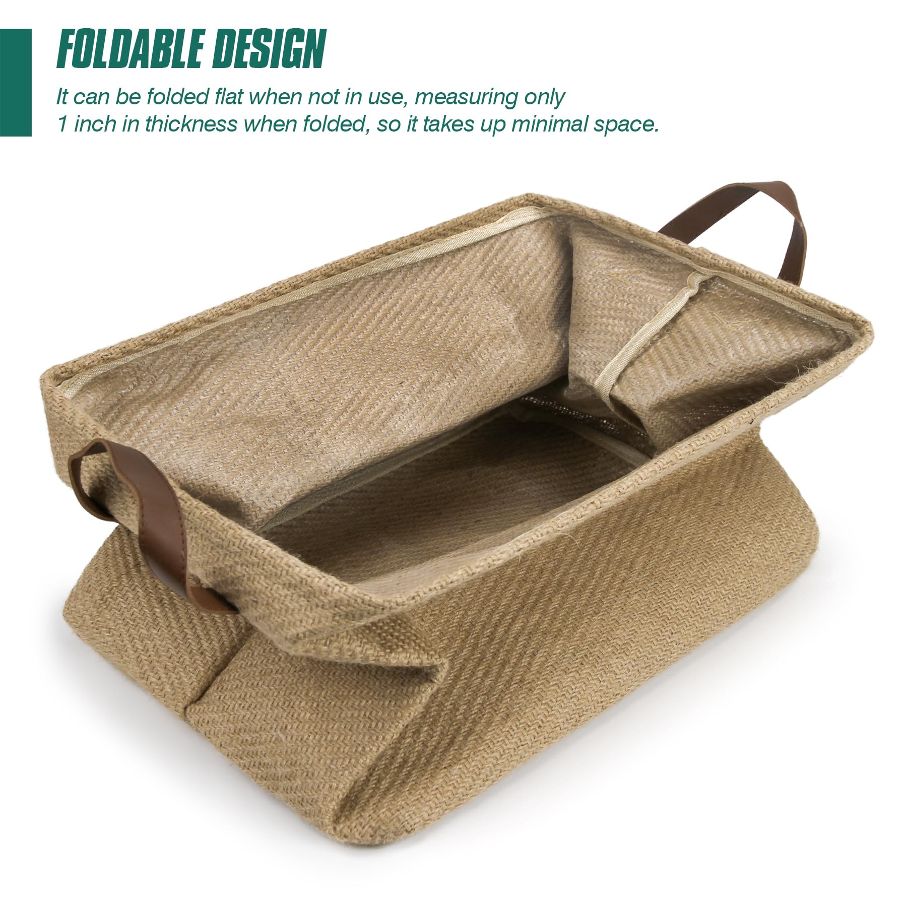 Spesh Jute Storage Basket with Handles, 38 * 27 * 28cm Collapsible Natural Woven Organiser Box Square Jute Storage Bin for Shelves Bathroom