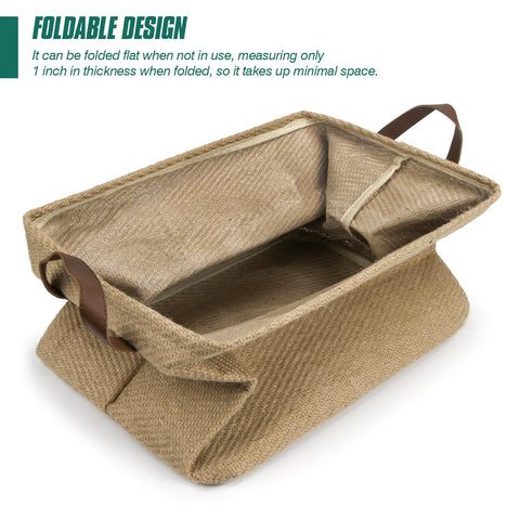 Spesh Jute Storage Basket with Handles, 38 * 27 * 28cm Collapsible Natural Woven Organiser Box Square Jute Storage Bin for Shelves Bathroom