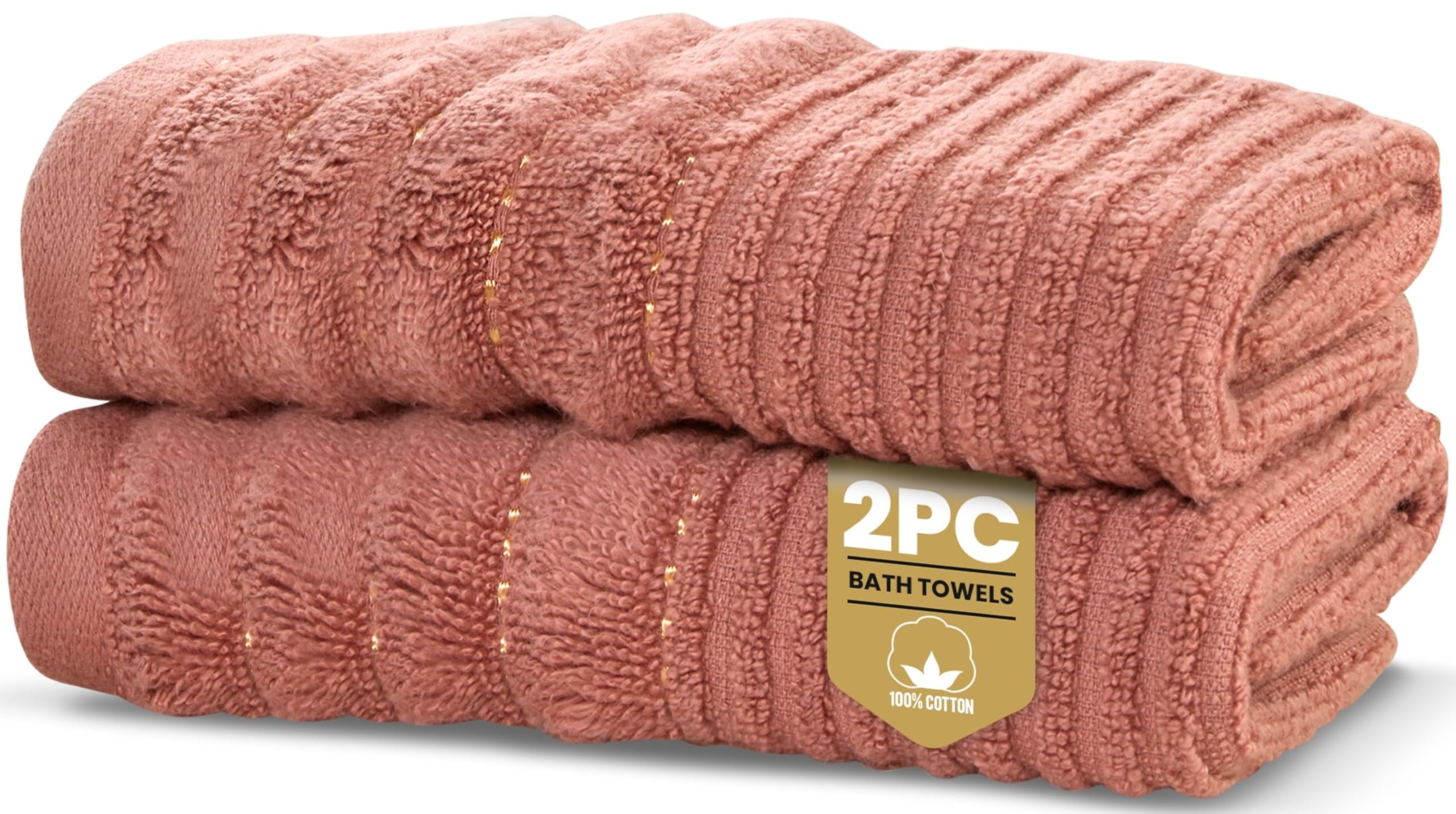 Rapport Home Linear Bath Towels 2-Pack | Rose Red | 70x120cm | 100% Cotton 500gsm | Oeko-Tex Made in Green & BCI Certified