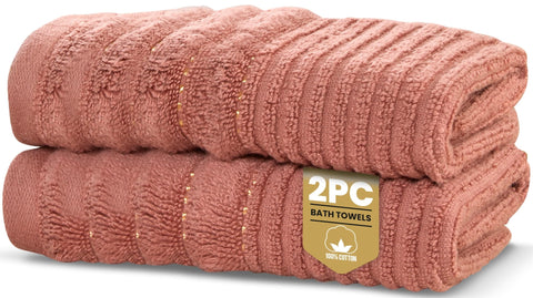 Rapport Home Linear Bath Towels 2-Pack | Rose Red | 70x120cm | 100% Cotton 500gsm | Oeko-Tex Made in Green & BCI Certified