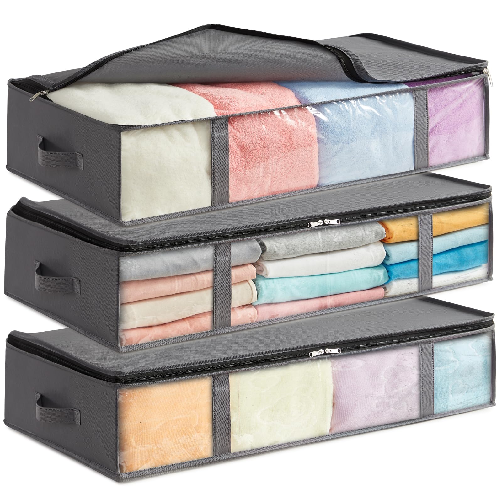 Lifewit 3 Pack Under Bed Storage,90L Clothes Storage Bags with Clear Window