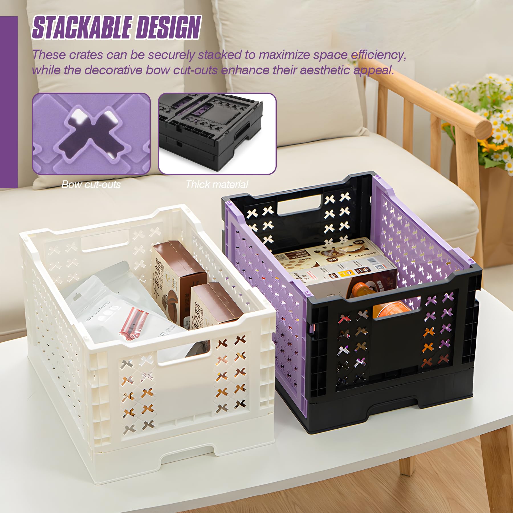 Spesh 2 Pcs Collapsible Crates Storage Boxes Plastic Foldable Crates Stackable Folding Storage Baskets for Home Kitchen Office