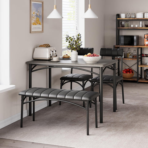 CuteHairy Dining Table Set for 4 – Wooden Table with Upholstered Bench & 2 Chairs, Compact Dining Table Set for Apartments