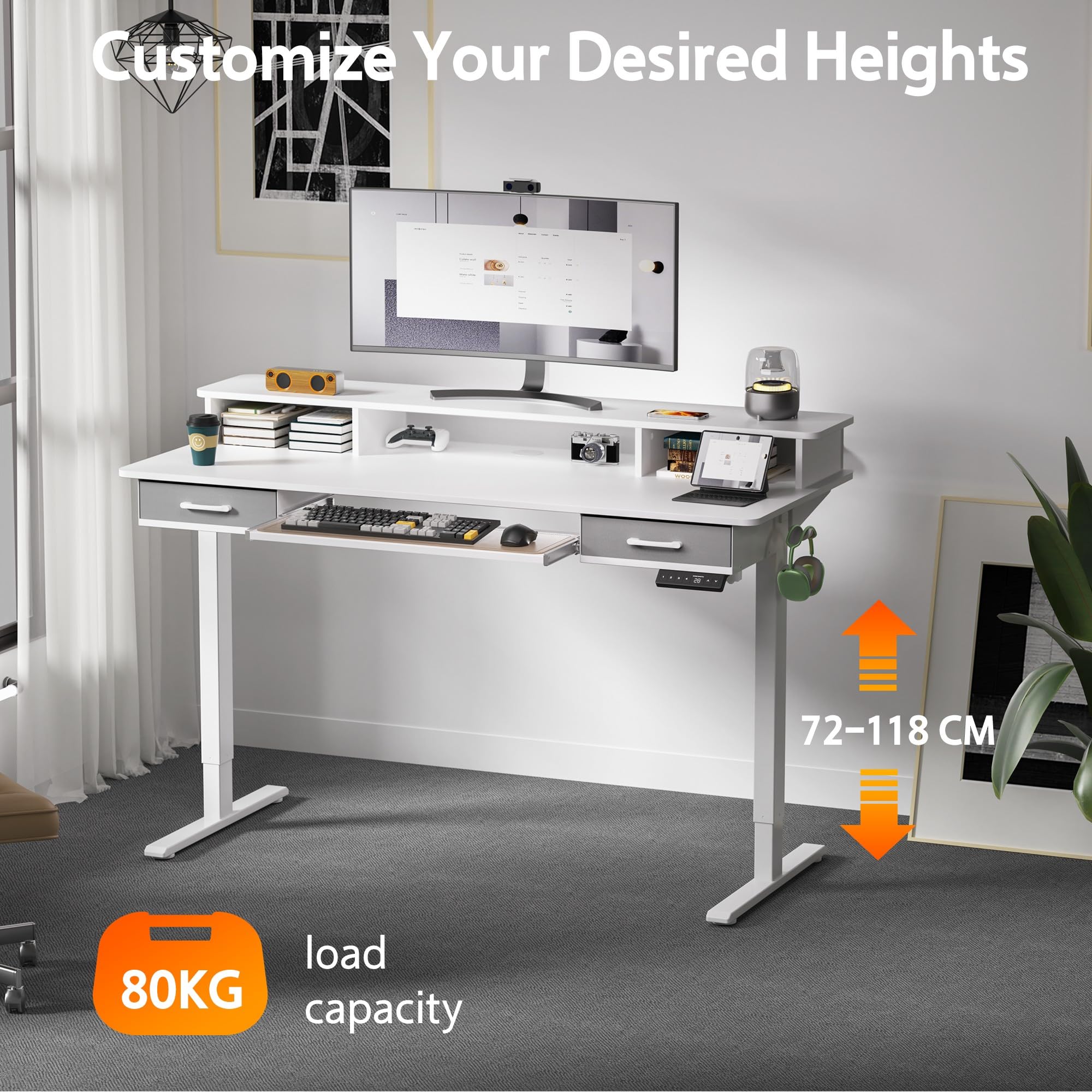 WALKINGDESK Electric Standing Desk with Keyboard Tray, 140 x 60 cm