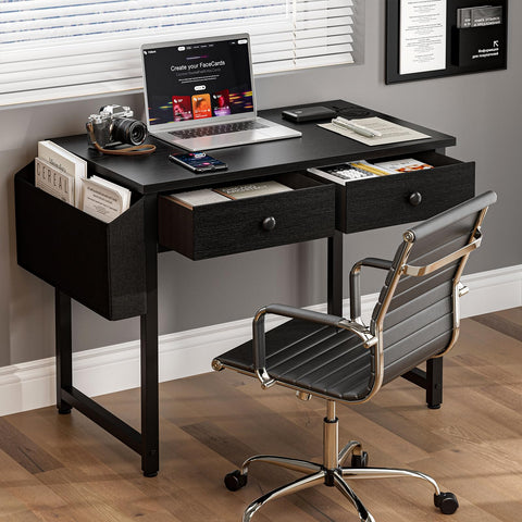 Grandder Small Computer Desk with 2 Fabric Drawers, 80 x 40 cm Home Office Desk with Storage Bags and Drawers
