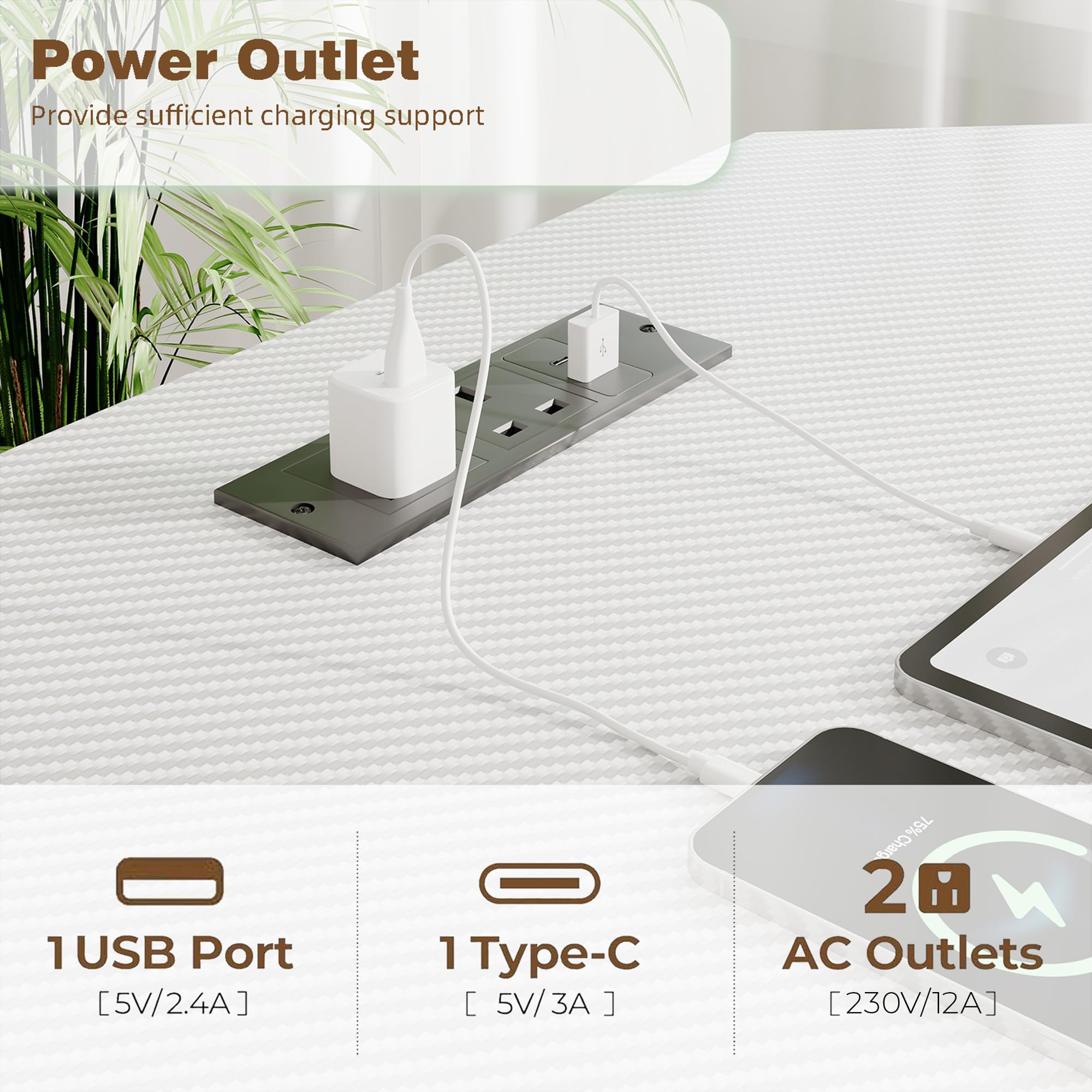 CAIYUN Computer Desk with Power Outlets & LED Strip,50.8" Reversible L Shaped Desk with Monitor Stand & Storage Bag