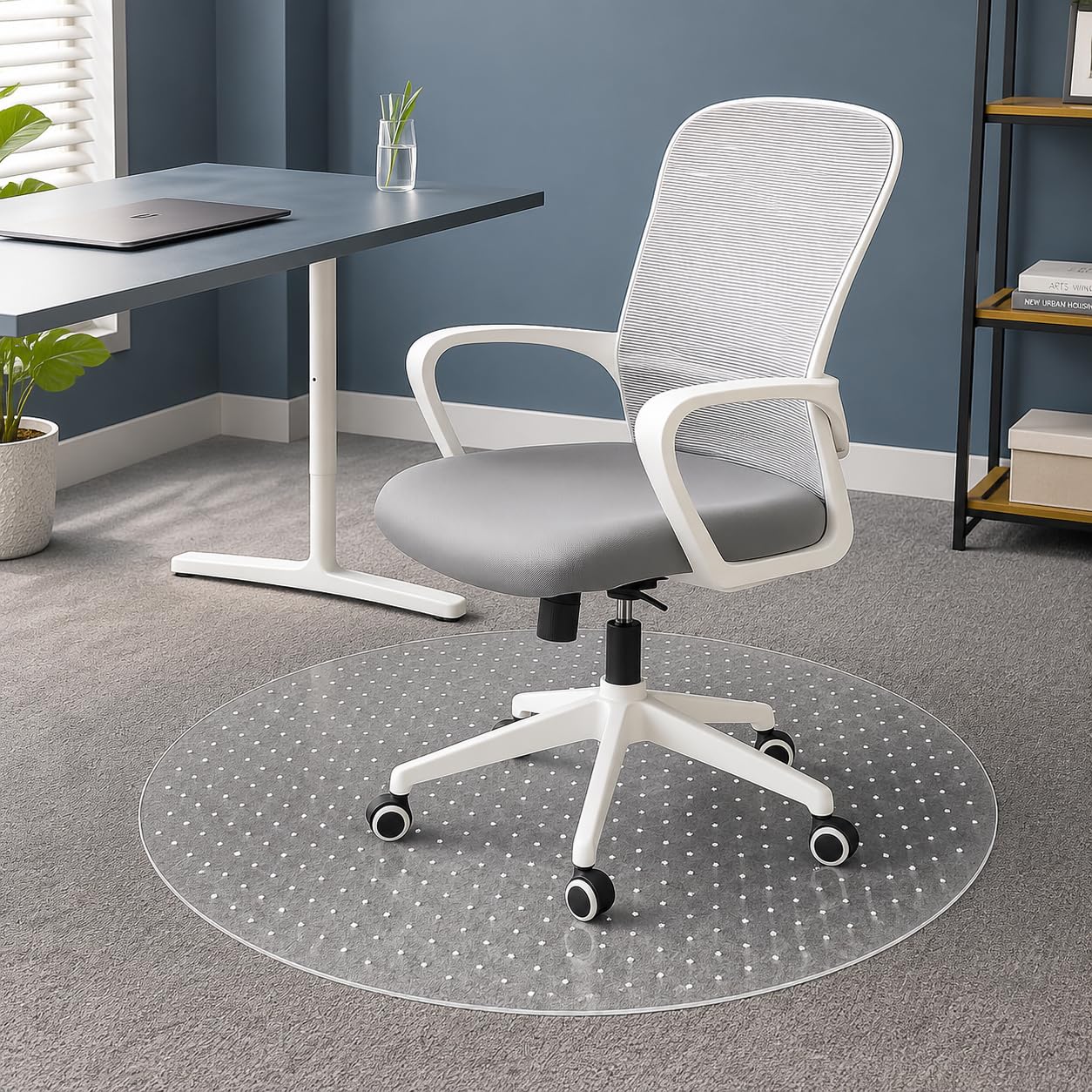 Thickened Office Chair Mat for Carpet, 100×100cm Round, 3mm Thick Clear Heavy Duty Floor Protector with Anti-Slip Particles for Office & Home
