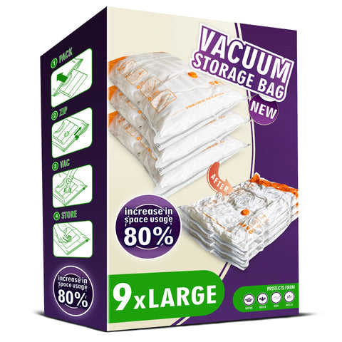 STORAGE MASTER Space Saver Bags for Travel and Home Reusable Vacuum Storage Bags Save 80% More Storage Space Work with Vacuum Cleaner