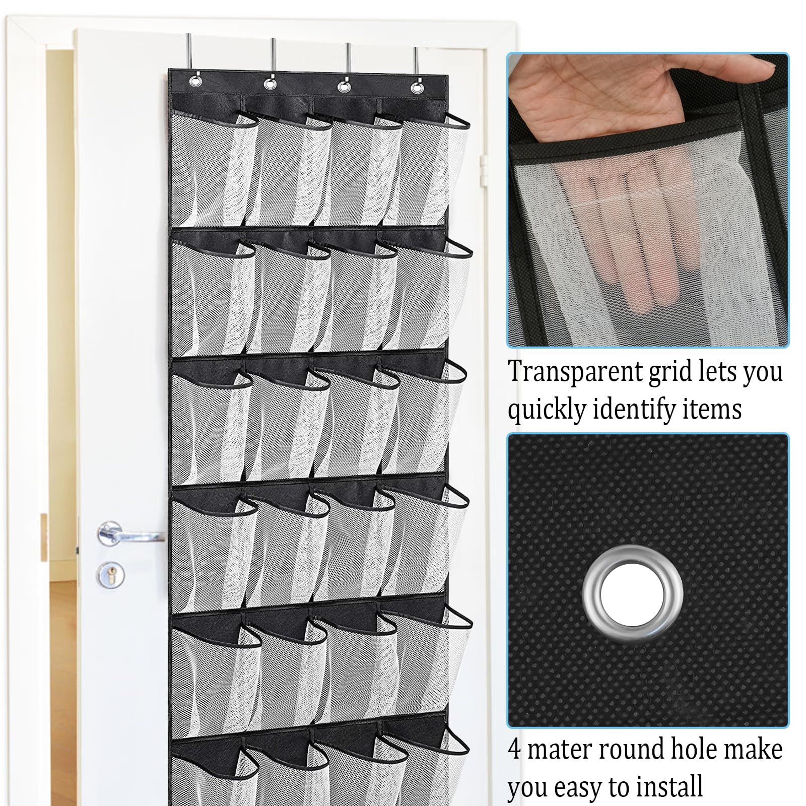 zeyedemo 2Sets Over The Door Shoe Storage Organizer 48Large Pockets Hanging Shoe Organizer with 8 Duty Metal Hooks Back of The Door Foldable