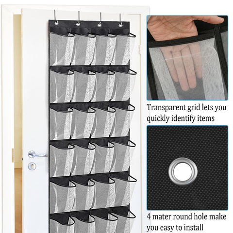 zeyedemo 2Sets Over The Door Shoe Storage Organizer 48Large Pockets Hanging Shoe Organizer with 8 Duty Metal Hooks Back of The Door Foldable