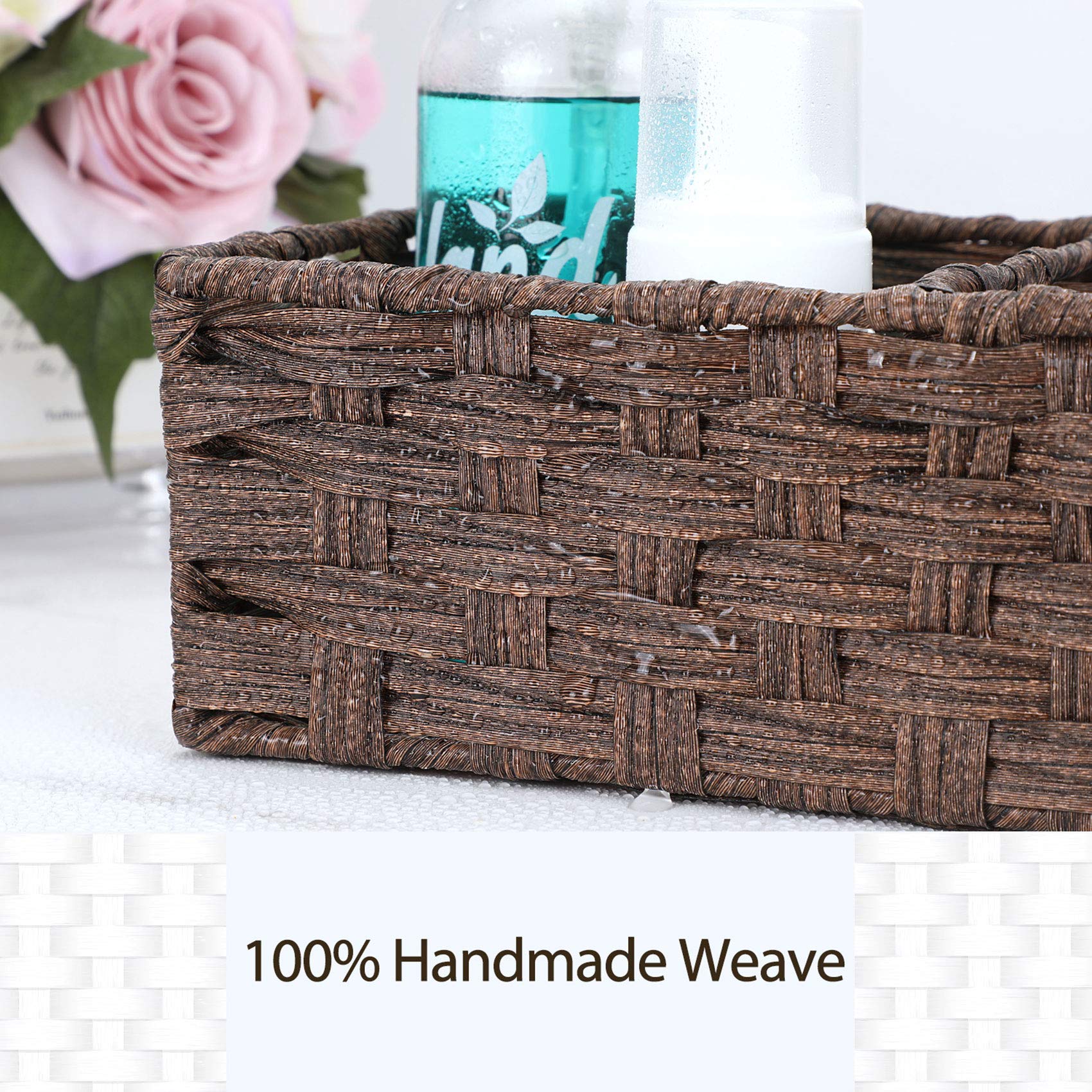 [Larger Compartments] Toilet Tank Topper Paper Basket - Multiuse Hand Woven Plastic Wicker Basket with Divider for Organizing