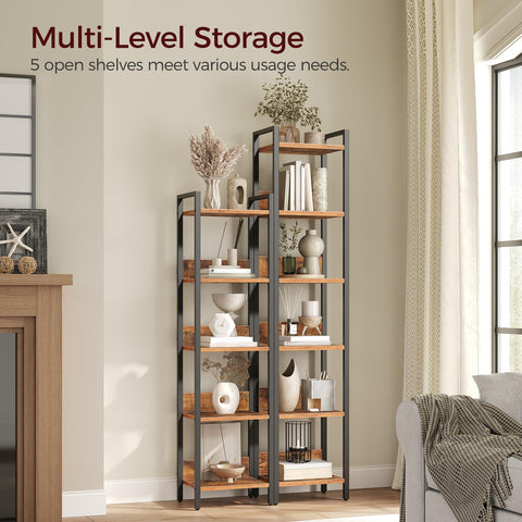 MAHANCRIS Bookshelf, 5-Tier Bookcase, Standing Book Shelf for Small Space, Storage Shelf Organizer, for Living Room, Bedroom, Study, Balcony