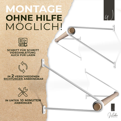 Wohnreich® Wall Mounted Clothes Rail [Various Lengths] Made of German Beech, Wall Coat Rack Wood & Metal, Clothes Rack & Coat Rail