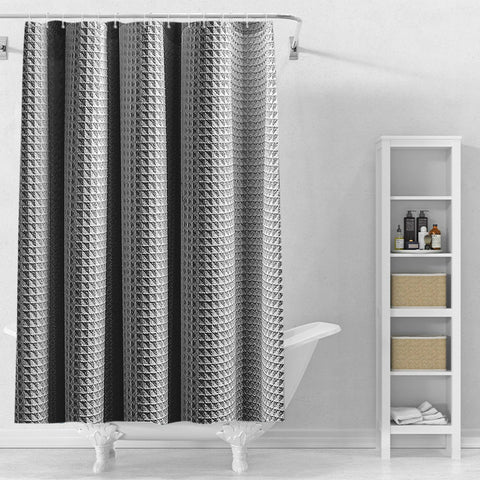 Stfery Waffle Shower Curtain with Metal Bath Curtain 120 x 200 cm Shower Curtain Anthracite Fabric Washable Anti Mould
