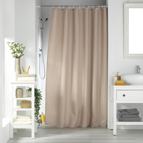 Douceur d'Intérieur Quartz Shower Curtain with Hooks 100% Polyester Taupe 180cm x 200cm