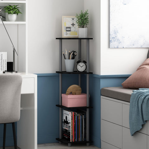 Furinno TURN-N-TUBE Corner Shelf, 4-Tier Corner Bookshelf, Display Storage Shelves with Open Shelves, for Organization and Storage, Living Room
