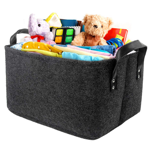 Discoball Large Felt Storage Basket Open Fabric Bins Foldable Organizer Box with Handles for Closet, Clothing, Toys, Books, Office Products