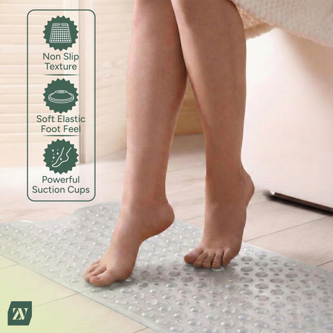 Zuvo Extra Long Bath Mat Non Slip Anti Mould, 100 x 40 cm, Clear