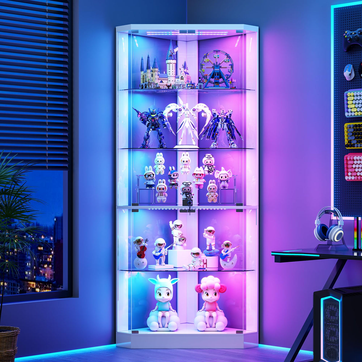 5-Tiers Corner Display Cabinet with RGB Lights for Collectibles,Living Room