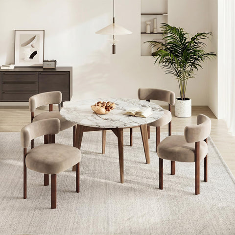 COLAMY Wooden Dining Chairs Set of 4, Velvet Fabric Chairs for Dining Room with Open Curved Backrest and Thick Seat Cushion
