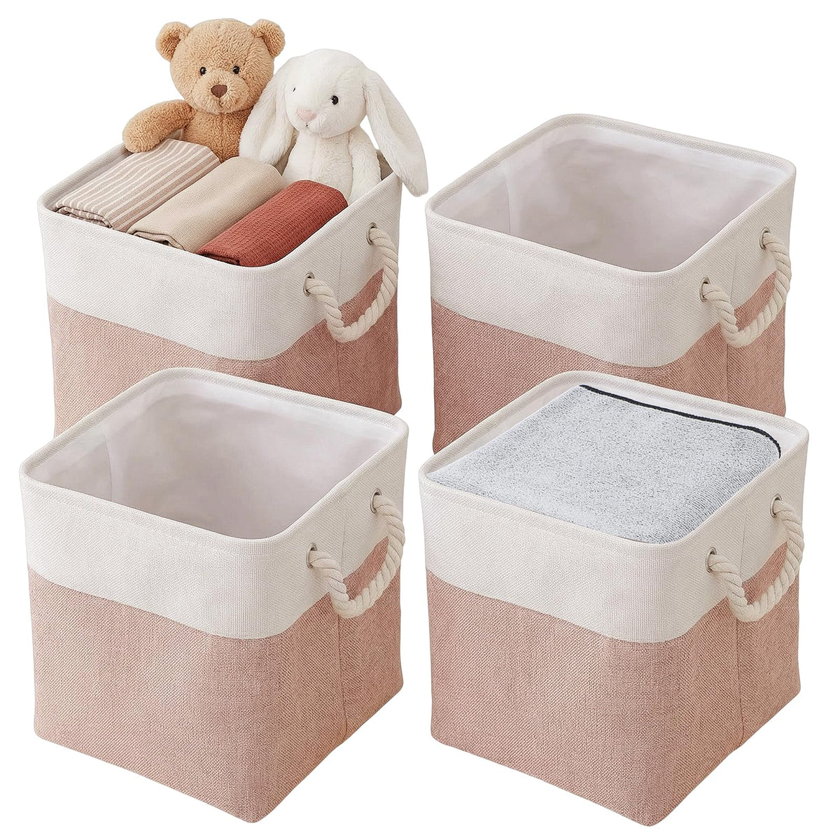 Fabric Storage Box [4-Pack], Foldable Storage Baskets for Organizing Toys, Books, Shelves, Closet, Large Storage Box with Rope Handles