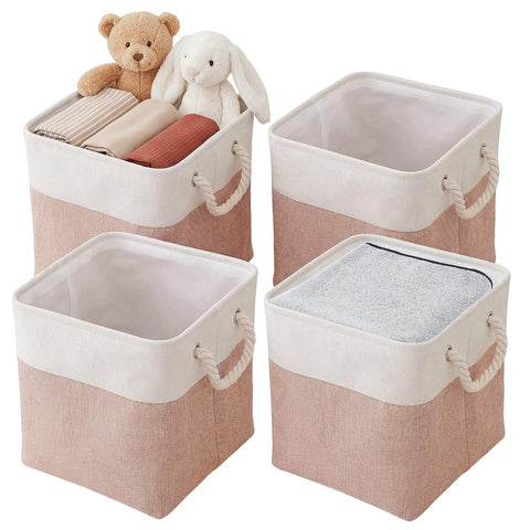 Fabric Storage Box [4-Pack], Foldable Storage Baskets for Organizing Toys, Books, Shelves, Closet, Large Storage Box with Rope Handles
