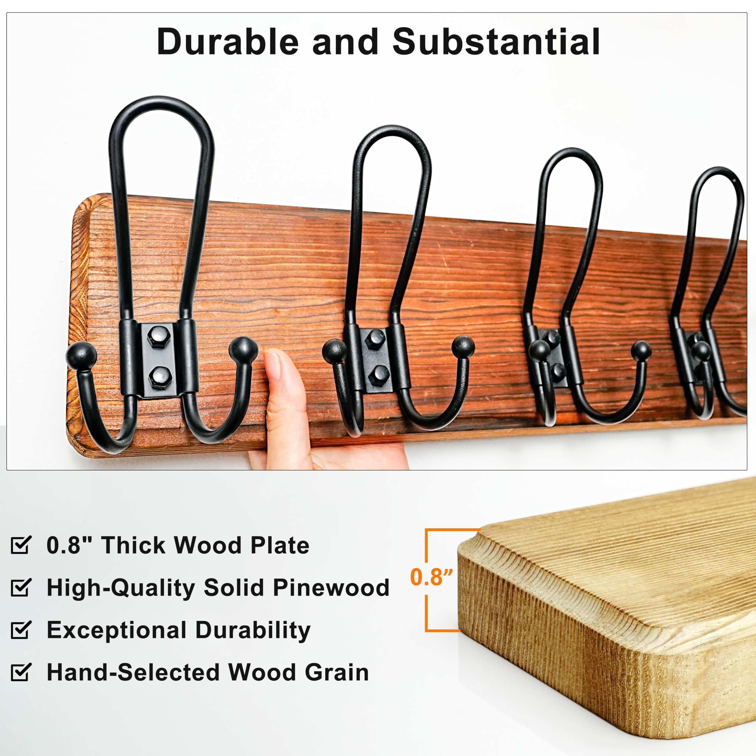 Dseap Coat Rack Wall Mounted - Heavy Duty Farmhouse Rustic Wall Coat Hanger with 5 Wire Hooks for Clothes Hat Jacket Towel, RusticWire, J1-5A, Black