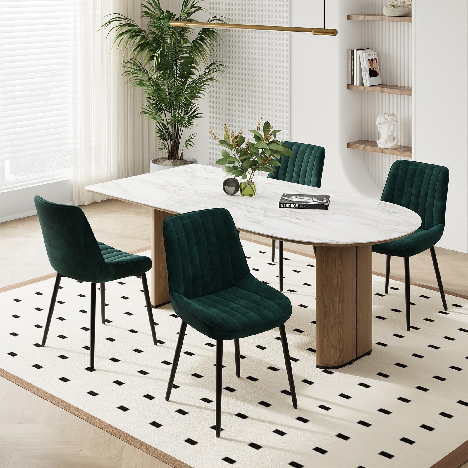 COLAMY Velvet Dining Chairs Set of 4, Velvet Chairs for Dining Room with Metal Legs and Thick Seat Cushion