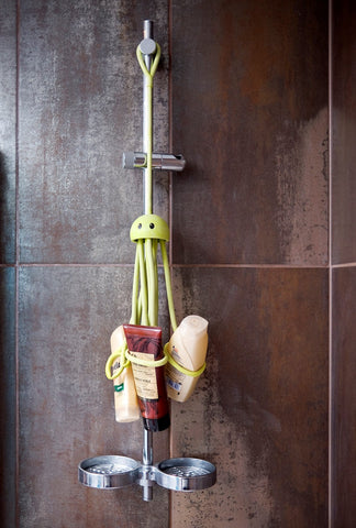 Formverket Octopus shampoo holder, shower gel holder, approx. 33 cm long, for hanging with 9 adjustable loops, latex, green