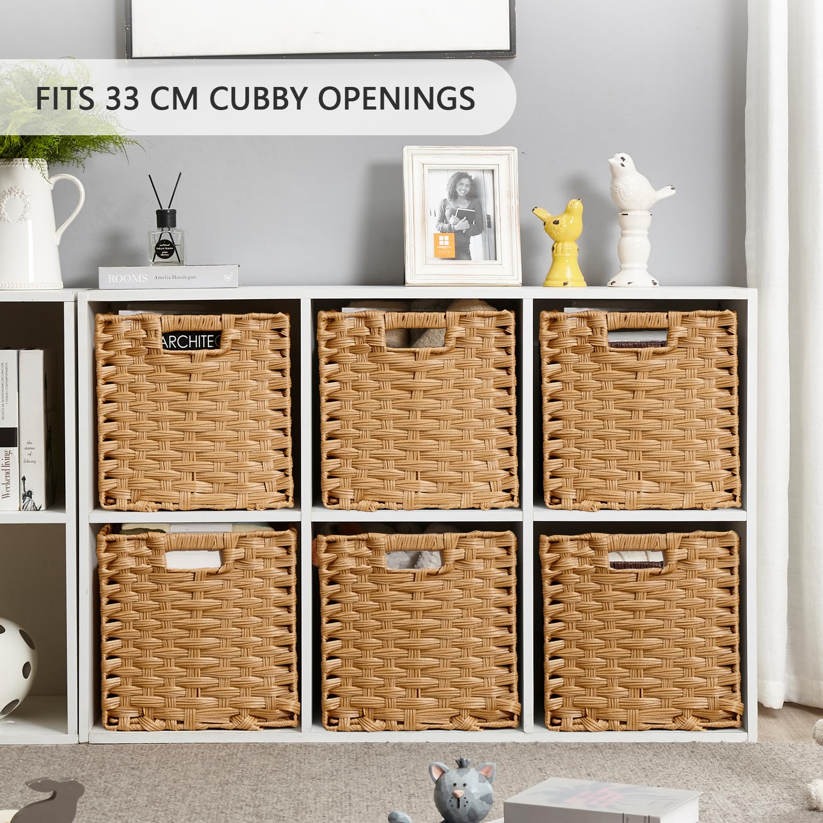 Mangata 31 cm Storage Cube Boxes for 33 cm Closet, Kallax, Rattan Effect Storage Baskets, Wicker Woven Polyrattan Material Wardrobe Organizer