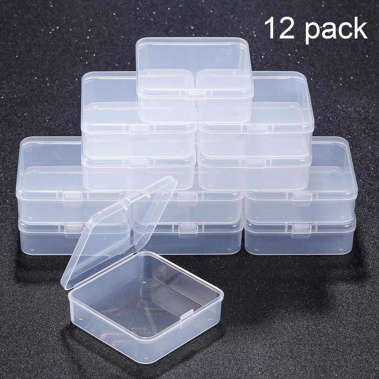 SATINIOR 12 Pack Clear Plastic Beads Storage Containers Box with Hinged Lid for Beads and More (2.9 x 2.9 x 1 Inch)