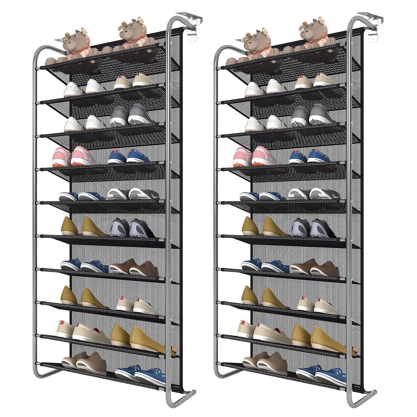 DBREAKS Pack of 2 10-Tier Adjustable Over Door Shoe Rack