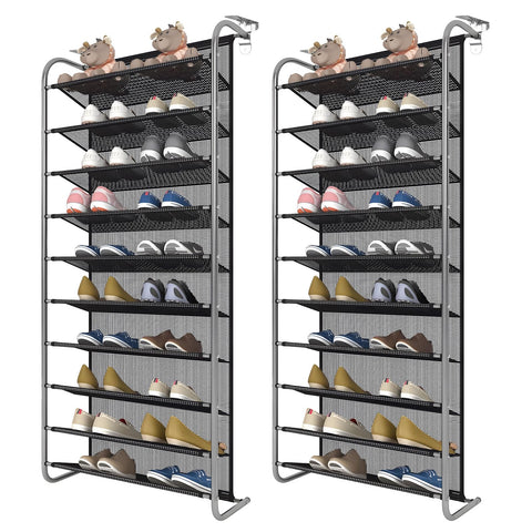DBREAKS Pack of 2 10-Tier Adjustable Over Door Shoe Rack
