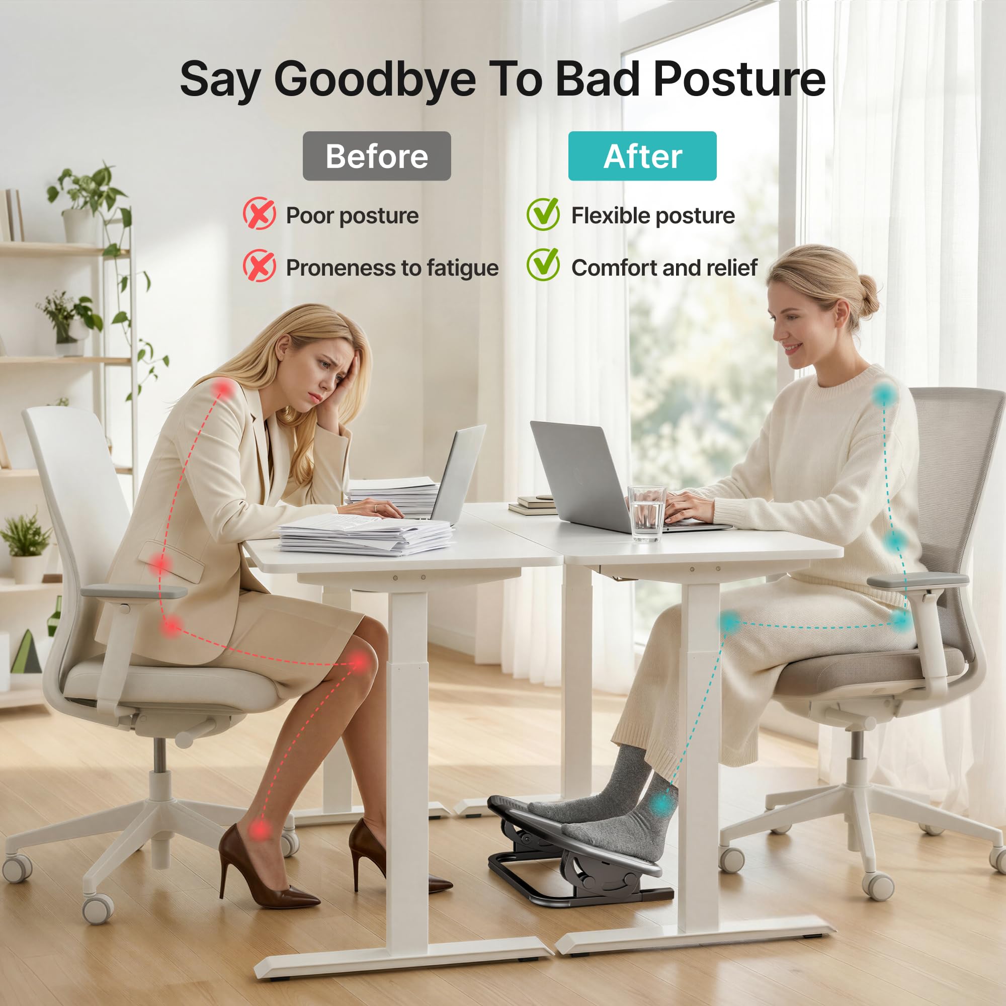 PEGZONE Footrest for Under Desk with Massage, Adjustable Tilt, Steel Base