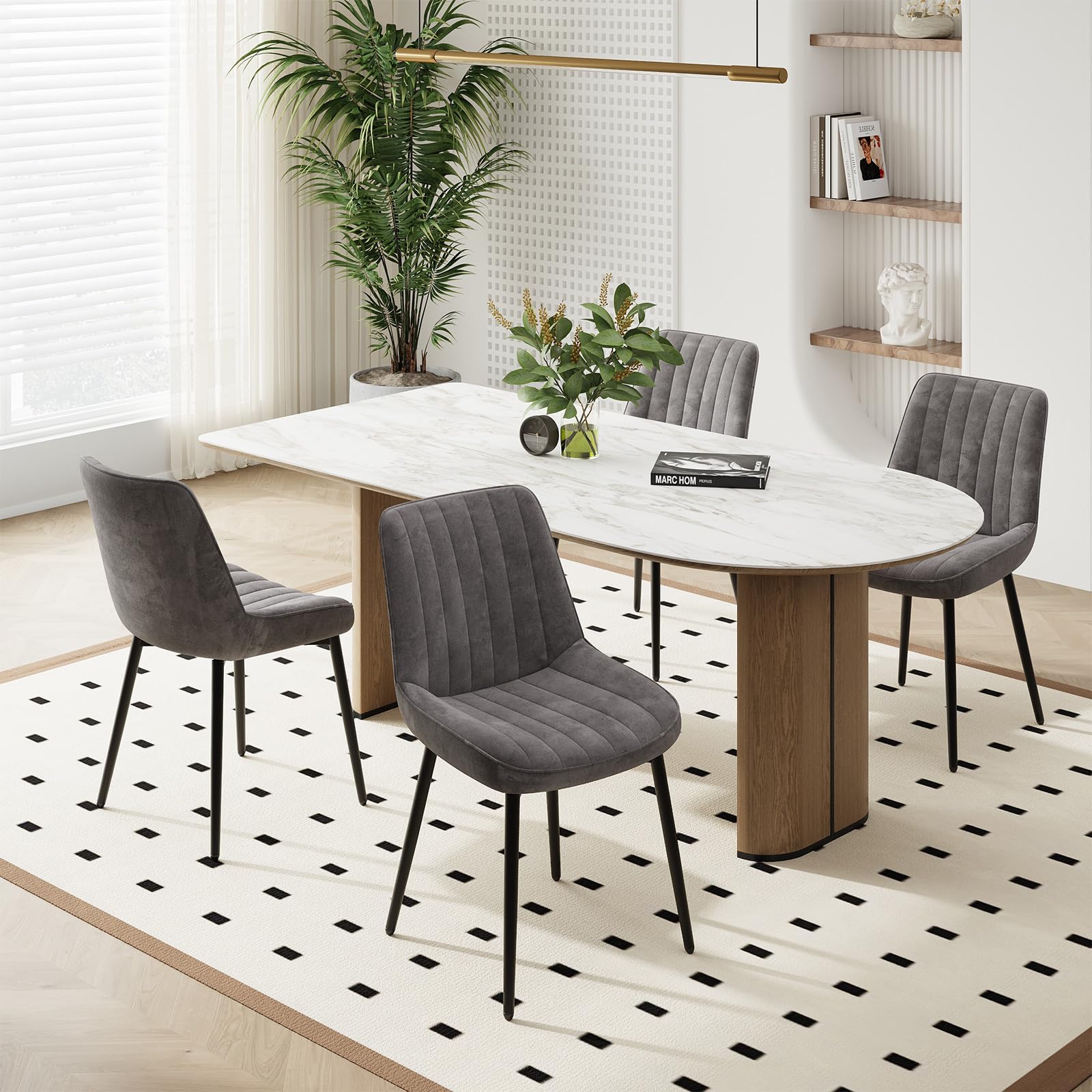 COLAMY Velvet Dining Chairs Set of 4, Velvet Chairs for Dining Room with Metal Legs and Thick Seat Cushion