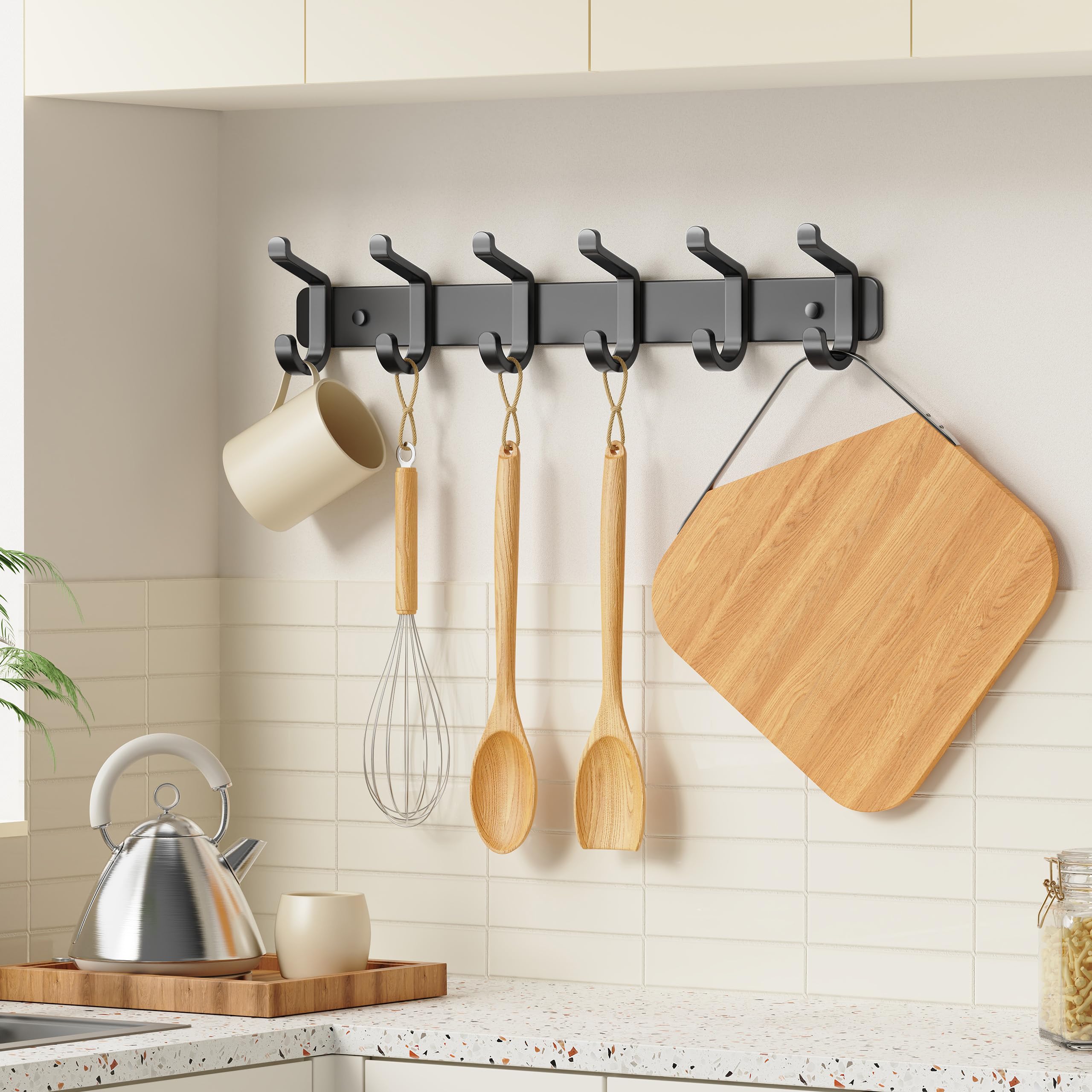 Coat Rack Wall Mount Heavy Duty, Wall Coat Hanger with Hooks, Black 2 Pack
