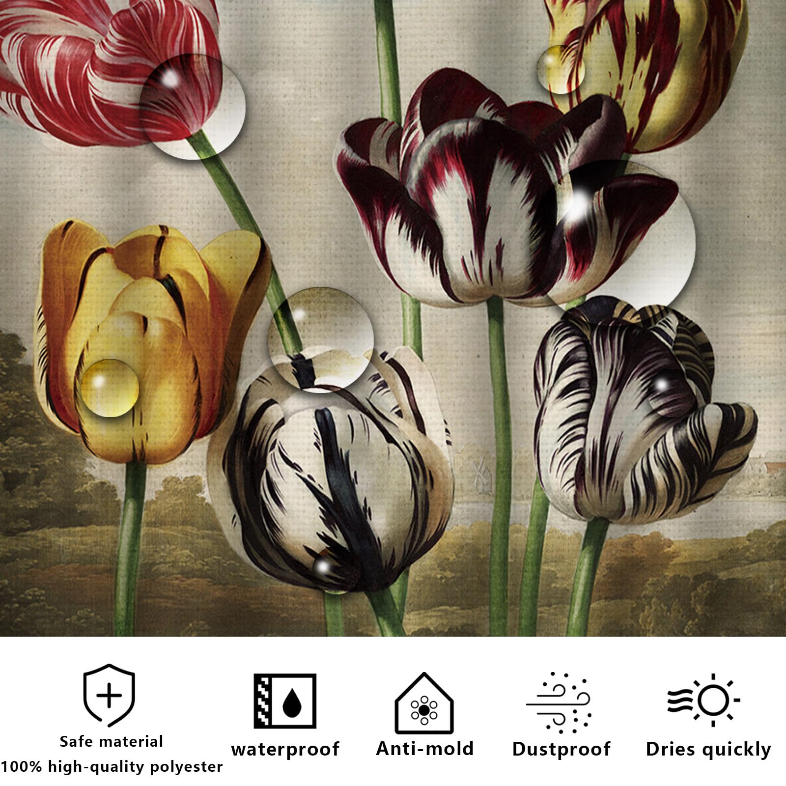 FAIRYGATE Shower Curtains for Garden Long Shower Curtain with Tropical Leaves Flowers Waterproof Anti Mould Fabric Shower Curtains for Bathroom B9809