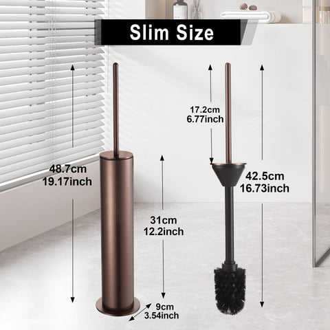 BVL Toilet Brush Rose Gold, Metal Toilet Brush Including 2 Brush Heads, Slim Design Toilet Brush Round for the Bathroom