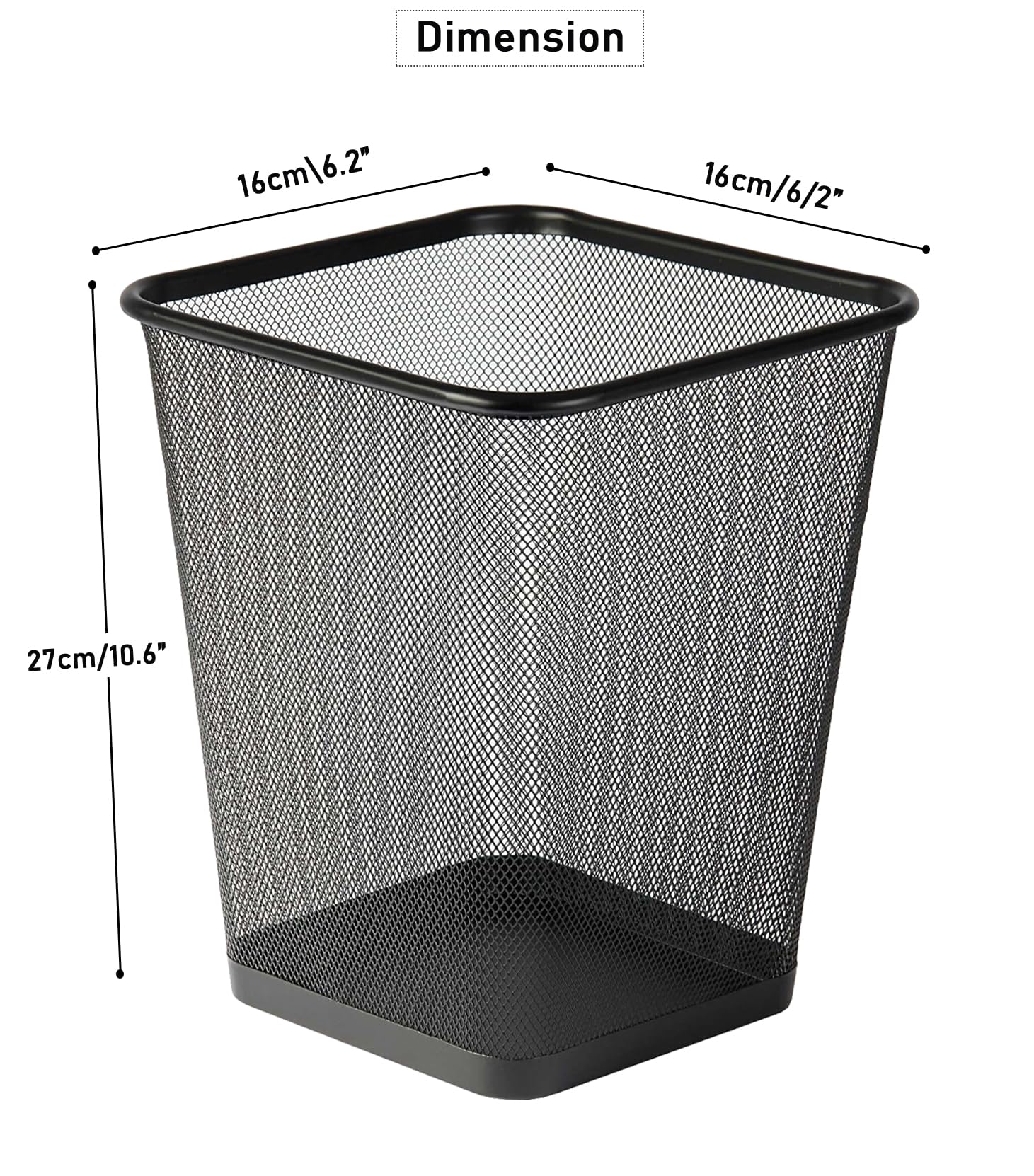 Best House Metal Mesh Square Bin - 9 Litre Black Wire Waste Basket - Lightweight and Sturdy Paper Bin for Kitchen, Home Office, Living Room, Bedroom